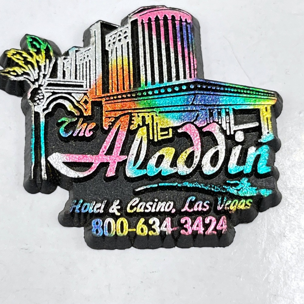 Vintage The Aladdin Hotel Casino Las Vegas Iridescent Rubber Refrigerator Magnet